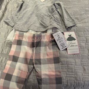 Rare Editions Gray Top with Pink Plaid Pajama Set